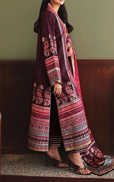 Mushq Plum Raw Silk Suit | Pakistani Embroidered Chiffon Dresses USA- Image 2