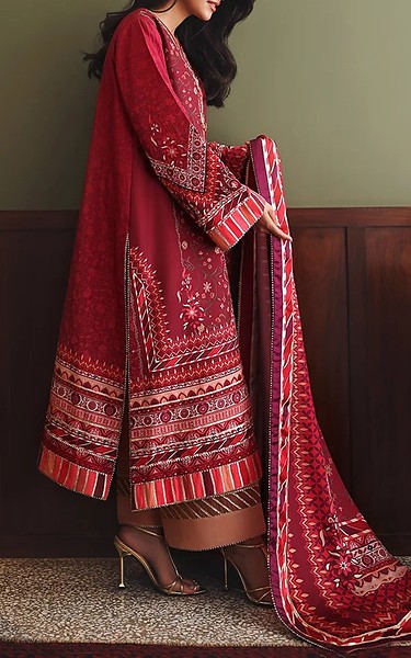 Mushq Bright Red Raw Silk Suit | Pakistani Embroidered Chiffon Dresses USA- Image 2