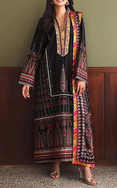 Mushq Black Raw Silk Suit | Pakistani Embroidered Chiffon Dresses USA- Image 1
