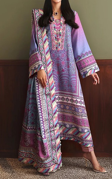 Mushq Purple Raw Silk Suit | Pakistani Embroidered Chiffon Dresses USA- Image 1