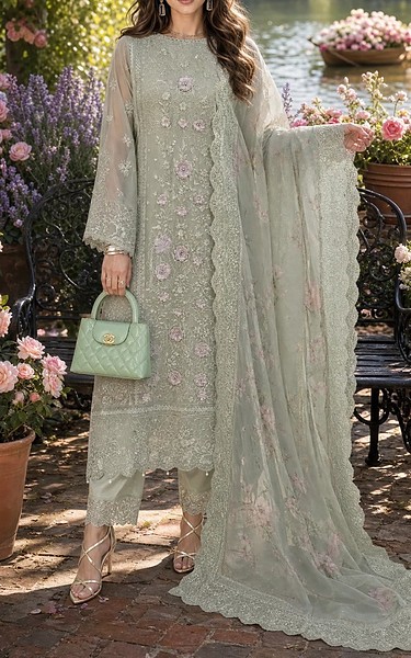 Saadia Asad Grey Chiffon Suit | Pakistani Embroidered Chiffon Dresses USA- Image 1