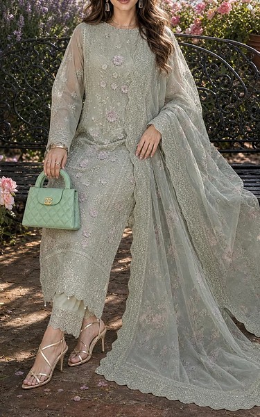 Saadia Asad Grey Chiffon Suit | Pakistani Embroidered Chiffon Dresses USA- Image 2