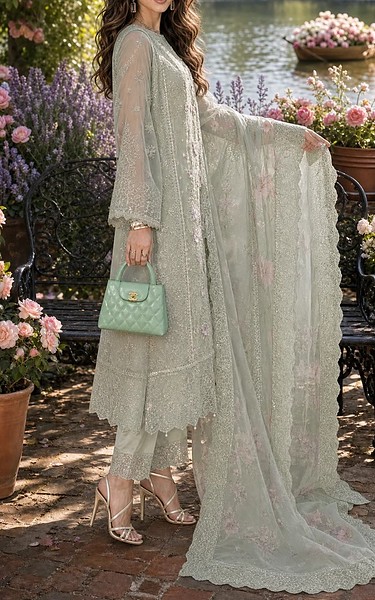 Saadia Asad Grey Chiffon Suit | Pakistani Embroidered Chiffon Dresses USA- Image 3