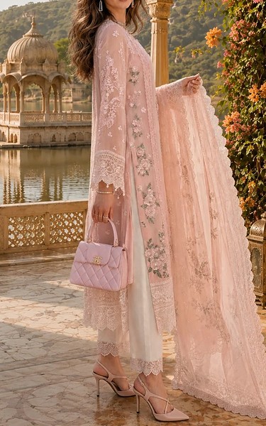 Saadia Asad Sea Pink Chiffon Suit | Pakistani Embroidered Chiffon Dresses USA- Image 2