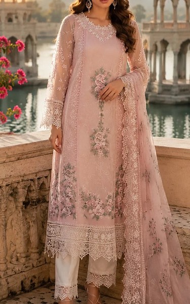 Saadia Asad Sea Pink Chiffon Suit | Pakistani Embroidered Chiffon Dresses USA- Image 3