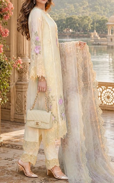 Saadia Asad Off White Chiffon Suit | Pakistani Embroidered Chiffon Dresses USA- Image 1