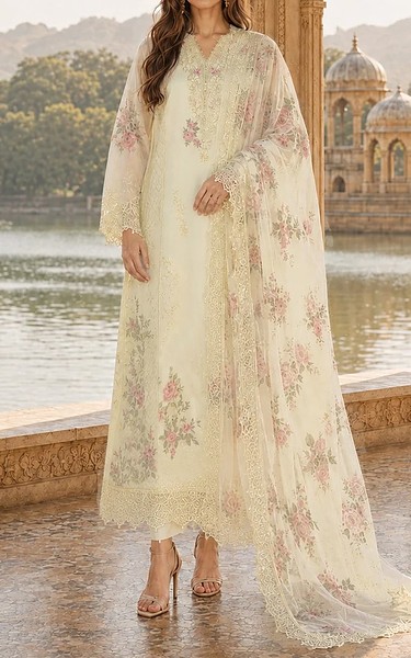 Saadia Asad Off White Chiffon Suit | Pakistani Embroidered Chiffon Dresses USA- Image 2