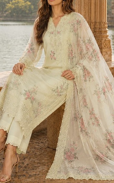 Saadia Asad Off White Chiffon Suit | Pakistani Embroidered Chiffon Dresses USA- Image 3