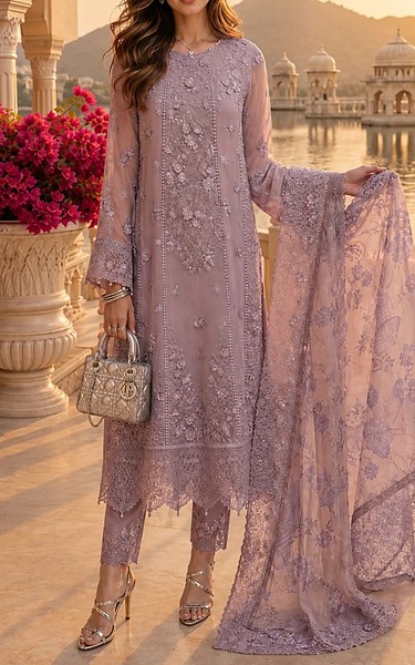 Saadia Asad Mauve Chiffon Suit | Pakistani Embroidered Chiffon Dresses USA- Image 1