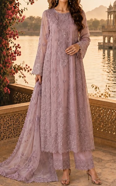 Saadia Asad Mauve Chiffon Suit | Pakistani Embroidered Chiffon Dresses USA- Image 2