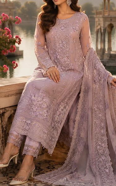 Saadia Asad Mauve Chiffon Suit | Pakistani Embroidered Chiffon Dresses USA- Image 3