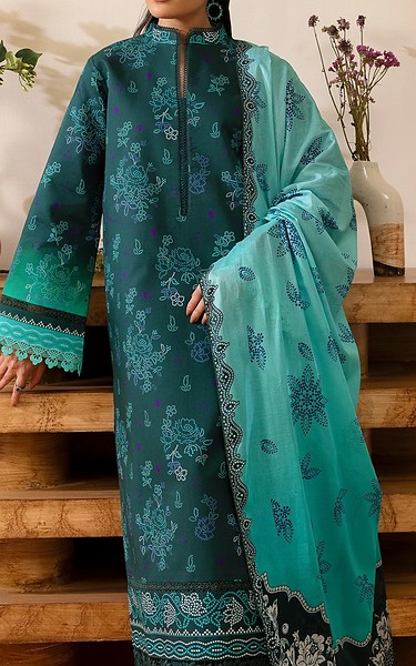 Rajbari Teal Lawn Suit | Pakistani Lawn Dress in USA- Image 2
