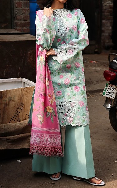 Rajbari Aqua Lawn Suit | Pakistani Lawn Dress in USA- Image 1
