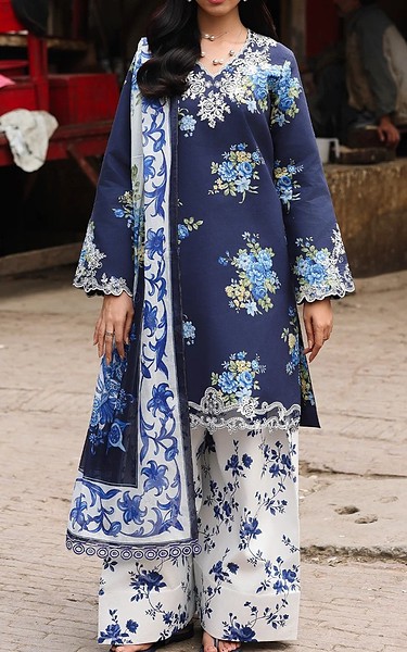 Rajbari Navy Blue Lawn Suit | Pakistani Lawn Dress in USA- Image 1