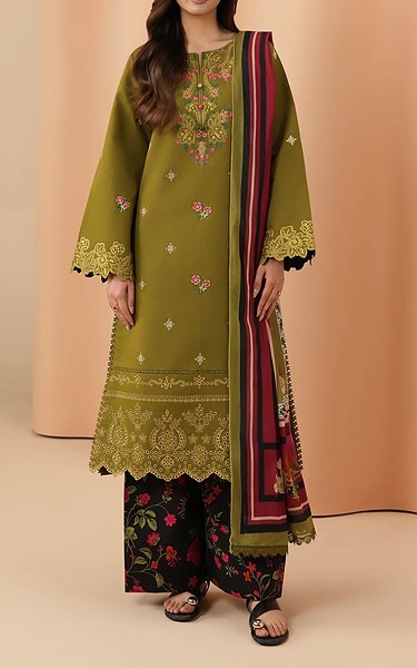 Rajbari Olive Green Lawn Suit | Pakistani Lawn Dress in USA- Image 1
