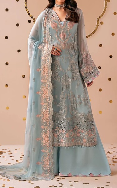 Ramsha Skin Chiffon Suit | Pakistani Embroidered Chiffon Dresses USA- Image 1