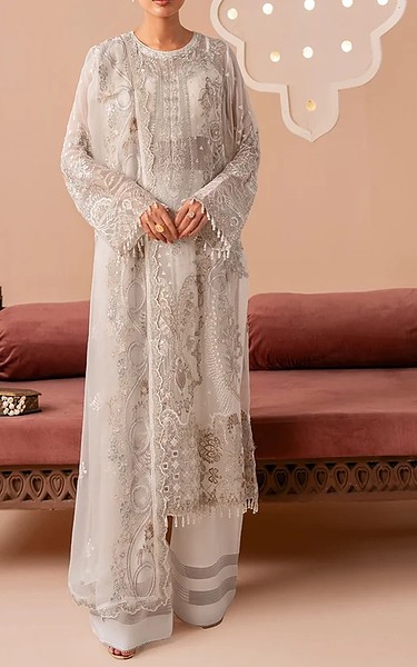 Ramsha Off-white Chiffon Suit | Pakistani Embroidered Chiffon Dresses USA- Image 1