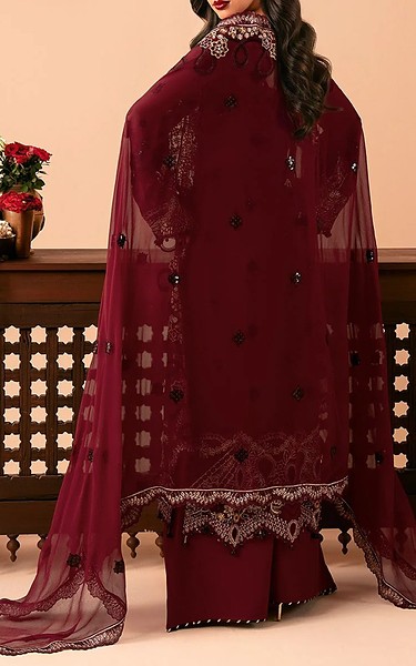 Ramsha Wine Chiffon Suit | Pakistani Embroidered Chiffon Dresses USA- Image 2