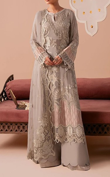 Ramsha Light Grey Chiffon Suit | Pakistani Embroidered Chiffon Dresses USA- Image 1