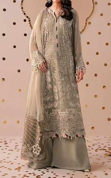 Ramsha Grey Chiffon Suit | Pakistani Embroidered Chiffon Dresses USA- Image 1