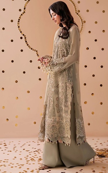 Ramsha Grey Chiffon Suit | Pakistani Embroidered Chiffon Dresses USA- Image 3