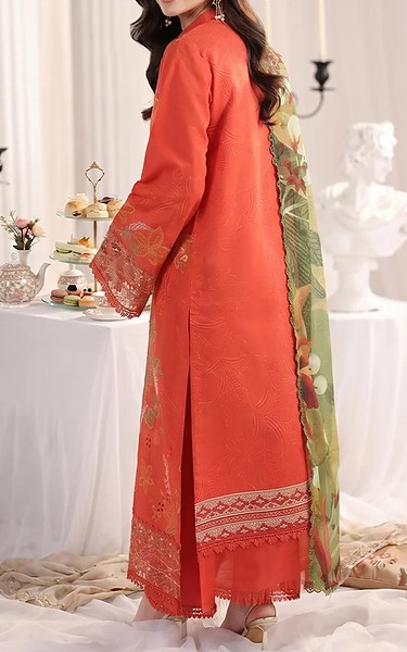 Rang Rasiya Coral Red Lawn Suit | Pakistani Lawn Dress in USA- Image 2