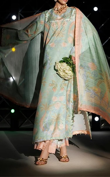 Rang Rasiya Summer Green Raw Silk Suit | Pakistani Embroidered Chiffon Dresses USA- Image 1