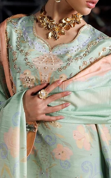 Rang Rasiya Summer Green Raw Silk Suit | Pakistani Embroidered Chiffon Dresses USA- Image 3
