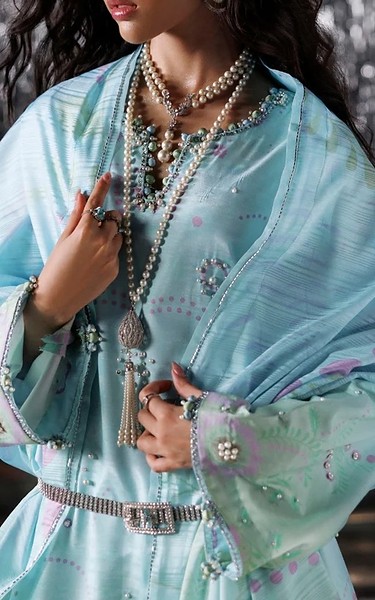 Rang Rasiya Sky Blue Raw Silk Suit | Pakistani Embroidered Chiffon Dresses USA- Image 3