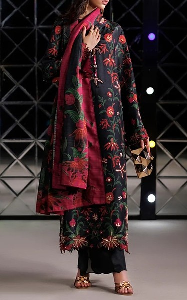 Rang Rasiya Black Raw Silk Suit | Pakistani Embroidered Chiffon Dresses USA- Image 1