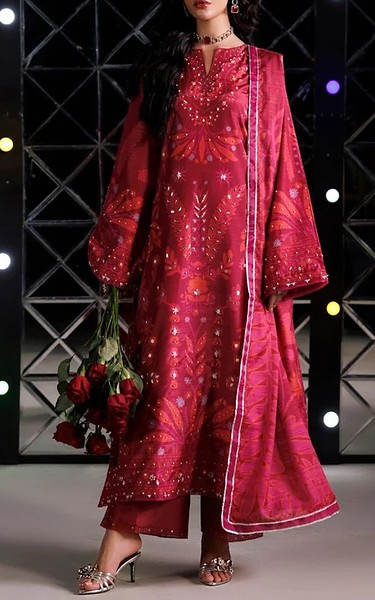Rang Rasiya Cardinal Raw Silk Suit | Pakistani Embroidered Chiffon Dresses USA- Image 1