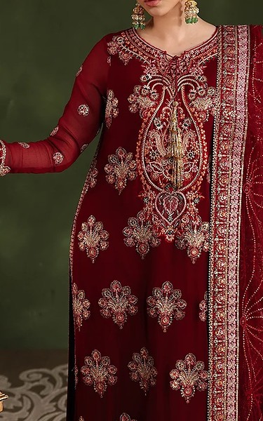 Roheenaz Maroon Chiffon Suit | Pakistani Embroidered Chiffon Dresses USA- Image 3