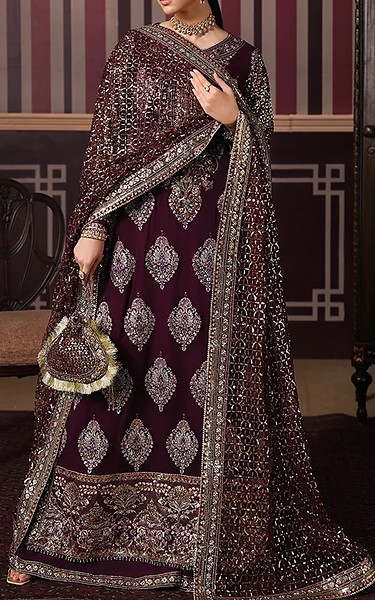 Roheenaz Plum Chiffon Suit | Pakistani Embroidered Chiffon Dresses USA- Image 1