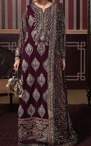 Roheenaz Plum Chiffon Suit | Pakistani Embroidered Chiffon Dresses USA- Image 3