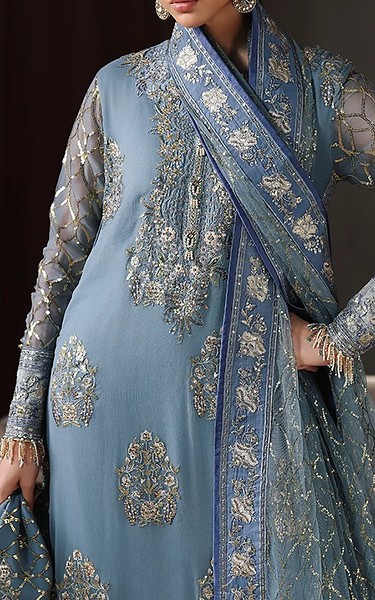 Roheenaz Moonstone Blue Chiffon Suit | Pakistani Embroidered Chiffon Dresses USA- Image 3