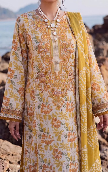 Safwa White/Yellow Viscose Suit | Pakistani Winter Dresses in USA- Image 2