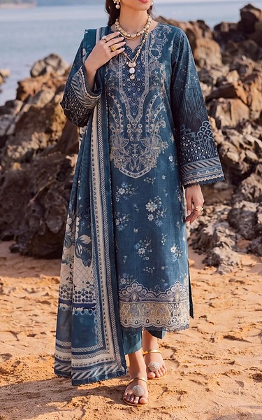 Safwa Denim Blue Viscose Suit | Pakistani Winter Dresses in USA- Image 1