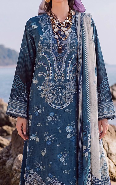 Safwa Denim Blue Viscose Suit | Pakistani Winter Dresses in USA- Image 2