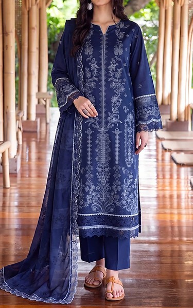 Safwa Royal Blue Karandi Suit | Pakistani Winter Dresses in USA- Image 1
