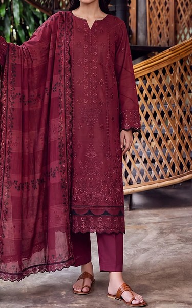 Safwa Wine Karandi Suit | Pakistani Winter Dresses in USA- Image 1