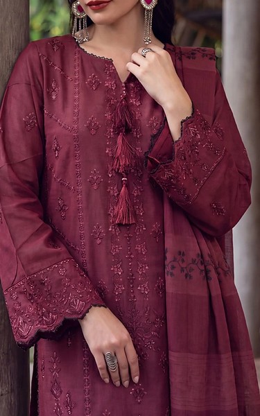 Safwa Wine Karandi Suit | Pakistani Winter Dresses in USA- Image 2