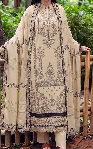 Safwa Beige Karandi Suit | Pakistani Winter Dresses in USA- Image 1