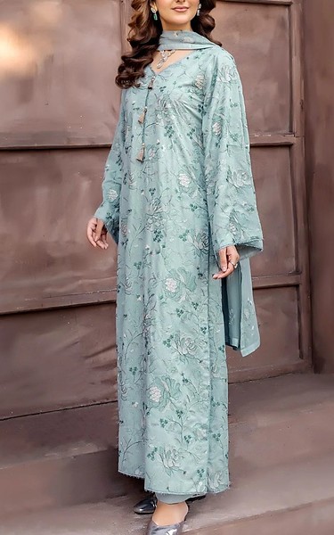 Safwa Turquoise Karandi Suit | Pakistani Winter Dresses in USA- Image 2