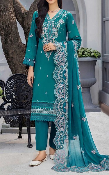 Safwa Teal Viscose Suit | Pakistani Winter Dresses in USA- Image 1