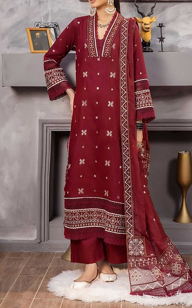 Safwa Maroon Viscose Suit | Pakistani Winter Dresses in USA- Image 1