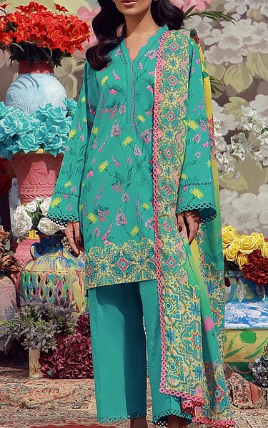 Sahar Green Lawn Suit | Pakistani Lawn Dress in USA- Image 1