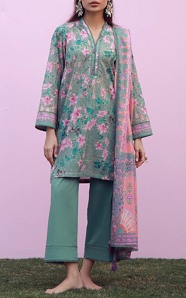 Sahar Sage Green Lawn Suit | Pakistani Lawn Dress in USA- Image 1