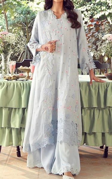 Sahar Light Blue Raw Silk Suit | Pakistani Embroidered Chiffon Dresses USA- Image 1