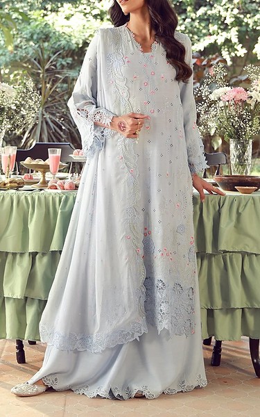 Sahar Light Blue Raw Silk Suit | Pakistani Embroidered Chiffon Dresses USA- Image 3