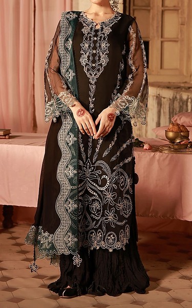 Sahar Black Organza Suit | Pakistani Embroidered Chiffon Dresses USA- Image 1